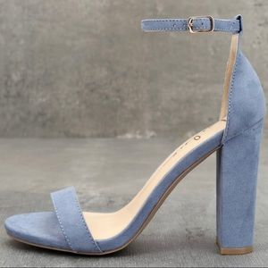 Blue Suede Ankle Strap Heels